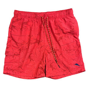 Tommy Bahama Mens Red Tropical Print Swim Trunks Quick-Dry Size Small 5" Inseam